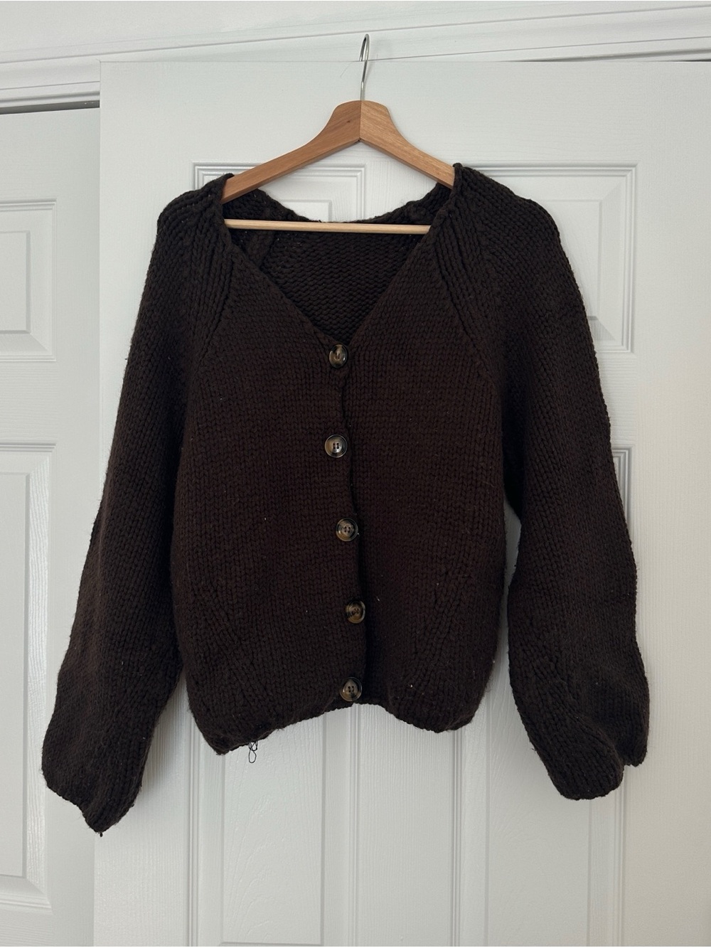 H&M Chunky Knit Button-Up Cardigan in Dark Brown